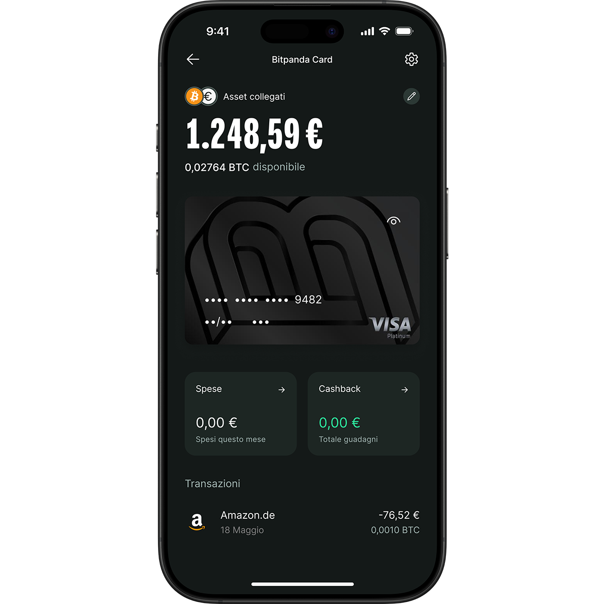 phone screen showing bitpanda card