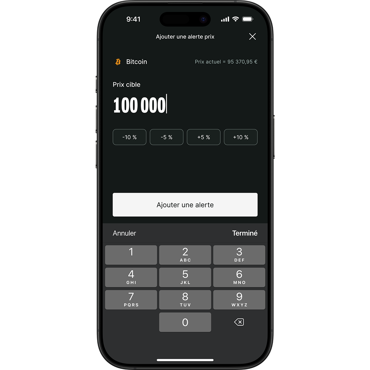 phone screen showing target price bitcoin