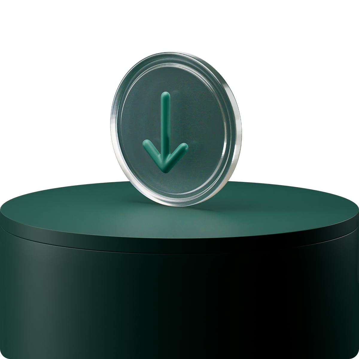 Coin with arrow pointing down on green stand