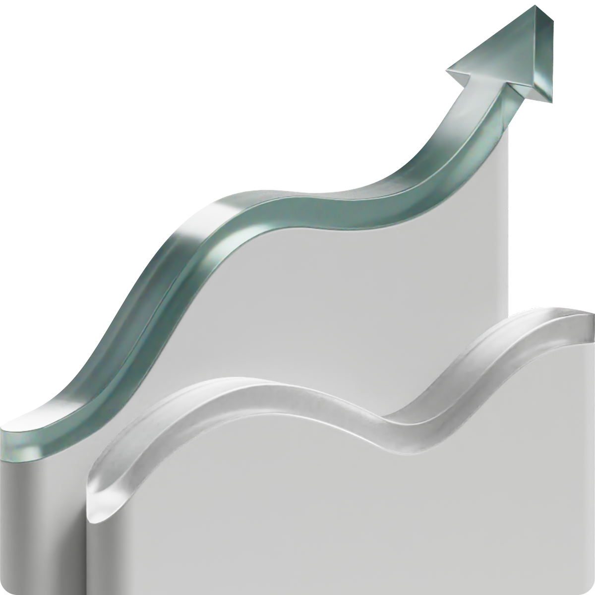 A 3D graph with two wavy lines; one line has an upward arrow, indicating growth or progress.