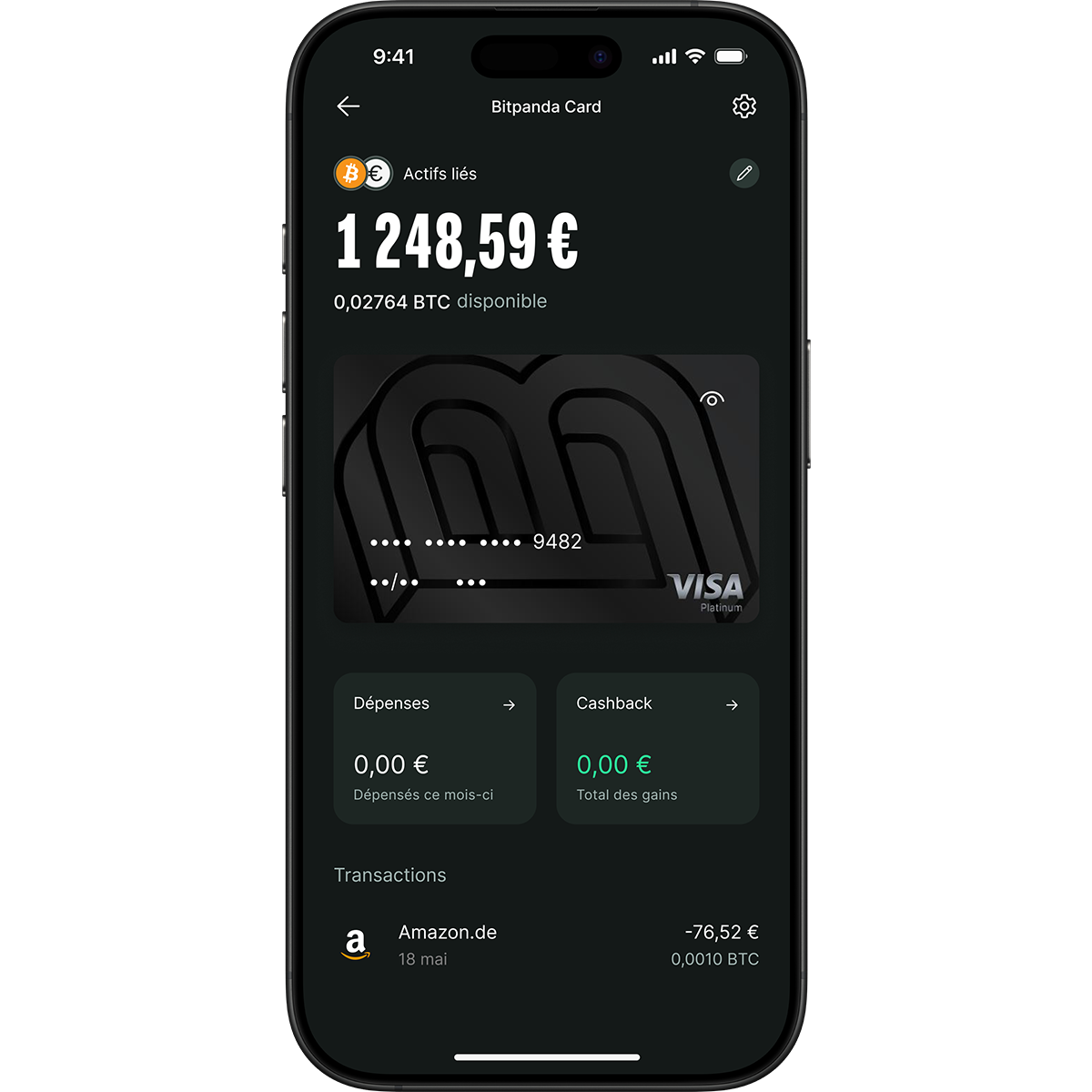 phone screen showing bitpanda card