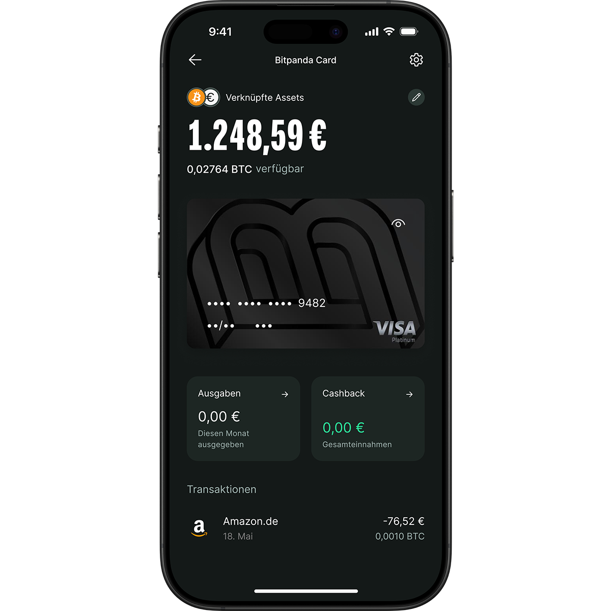 phone screen showing bitpanda card