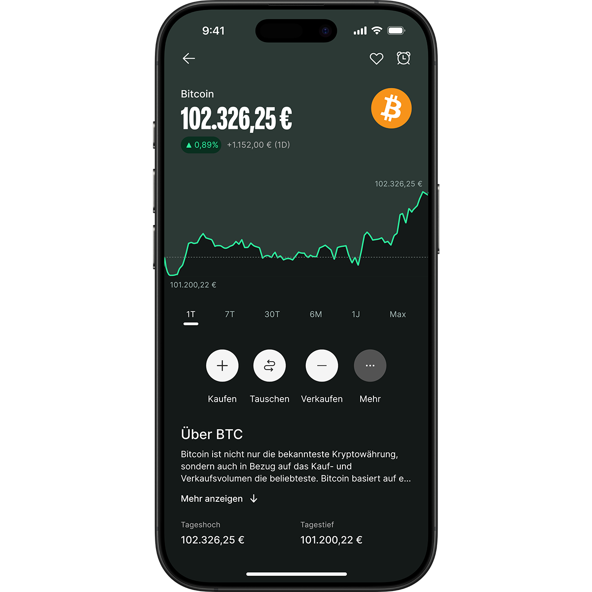phone screen showing bitcoin tendancy