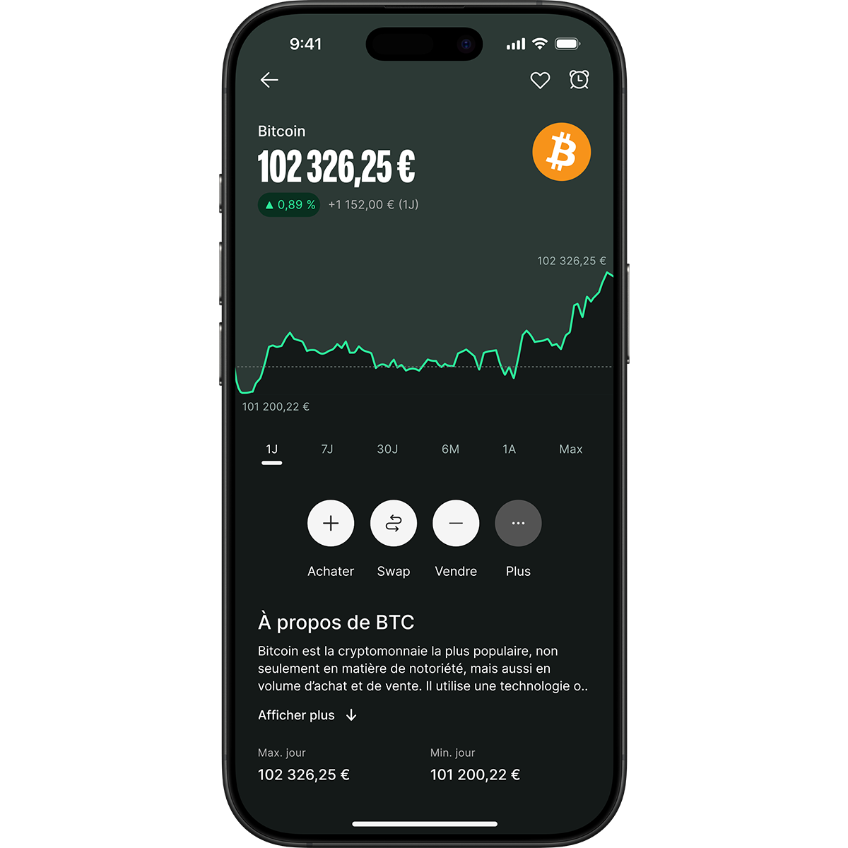 phone screen showing bitcoin tendancy